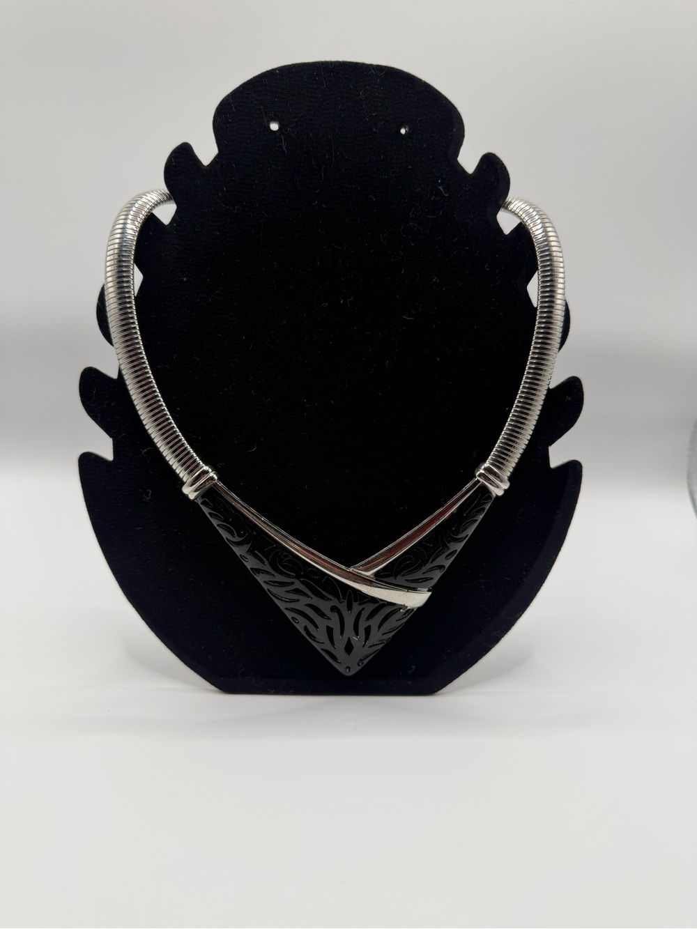 Black and Silver V-Front Statement Necklace